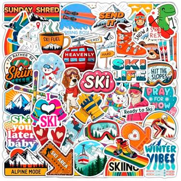 Imagem de 100 adesivos de esqui para garrafa de água, laptops - presentes de esqui, lembrancinhas de festa e decoração - adesivos de capacete de esqui, decalques de snowboard - presente para mulheres e homens
