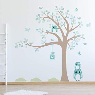Imagem de Adesivo de Parede Infantil Árvore Coruja Baby Turquesa