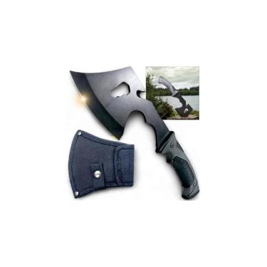 Imagem de Machado Tático Militar em Aço Inoxidável, 31cm, com Bainha, Cabo Emborrachado Antideslizante, Lâmina 17cm, para Camping, Pesca, Trilha, Sobrevivência