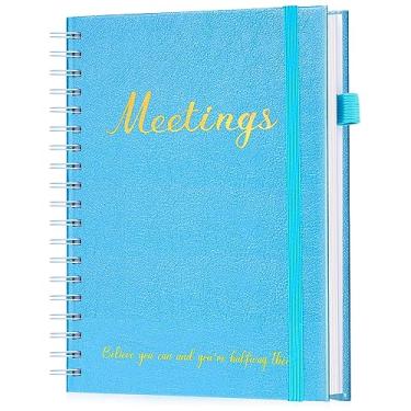 Imagem de JUBTIC Caderno de reuniões para trabalho com itens de ação, planejador de projetos para negócios, tomando notas de reunião e mantendo as agendas no caminho certo, organizador de trabalho para mulheres e homens - azul claro (17,78 x 25,4 cm)