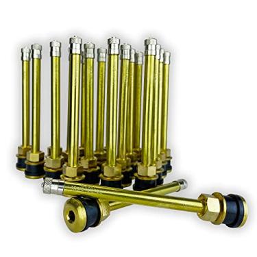 Imagem de Cinquenta hastes de válvula de latão TR573A de 4 3/20.3 cm para caminhão reto e ônibus para rodas de 22,5 e 24,5 cm com orifícios de válvula de 0,625 (5/20.3 cm) Hastes de válvula Haltec TV-573A.