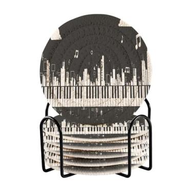 Imagem de STAYTOP Conjunto de 6 peças de porta-copos de piano preto e branco ou porta-copos de bar para bebidas, porta-copos de fazenda ou porta-copos de mesa rústicos, porta-copos modernos de algodão para o