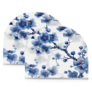 Imagem de Wassud Porta-guardanapos de acrílico em aquarela flores de cerejeira, dispensador de guardanapo de papel moderno em forma de U para mesa, cozinha, sala de jantar, bancada 2 peças (comporta 50-60