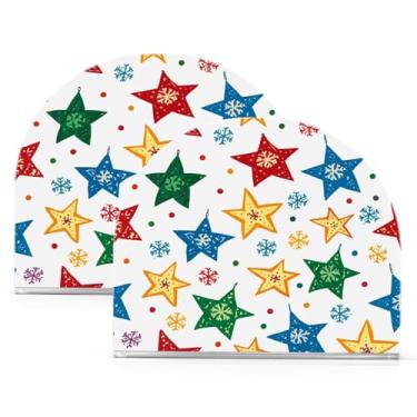 Imagem de Wassud Porta-guardanapos de acrílico colorido flocos de neve e estrelas, dispensador de guardanapos de papel moderno em forma de U para mesa, cozinha, sala de jantar, bancada 2 peças (comporta 50-60