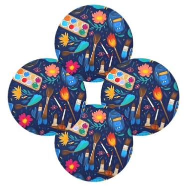 Imagem de Wassud Jogo americano conjunto de 4 pincéis coloridos tapetes de mesa redondos para cozinha e jantar tapetes laváveis resistentes ao calor decoração de mesa 39 cm