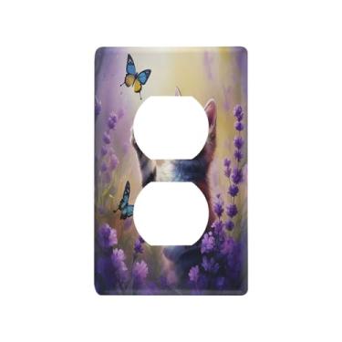 Imagem de Wassud Playful Cat Placa de cobertura para interruptor de luz decorativa para tomadas elétricas duplex 12 x 7 cm