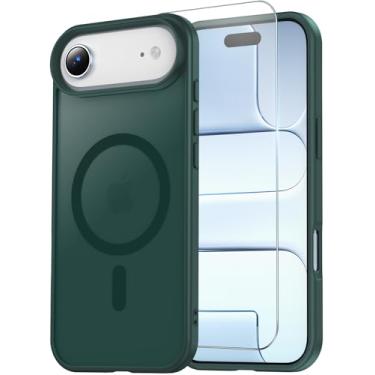 Imagem de Temdan Capa para iPhone 17 Air com protetor de tela, compatível com Magsafe, antiamarelamento, proteção de nível militar, capa magnética fina à prova de choque, verde floresta