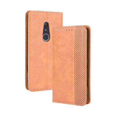 Imagem de Capa flip de couro para Fujitsu Arrows Be4,Flip magnético retro,Caso de telefone de couro PU,Design de carteira com 3 slots de cartão e 1 clipe de dinheiro -Brown