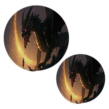 Imagem de Wassud Conjunto de tripé de dragão e homem para pratos quentes, suportes redondos de algodão, almofadas quentes, porta-copos elegantes, decoração de cozinha e acessórios, 2 peças