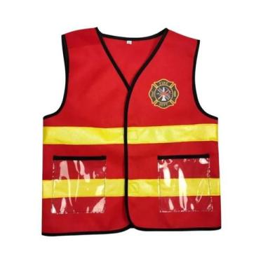 Imagem de Fantasia De Bombeiro Infantil Vermelha Com Chapéu De Bombeiro Para Men