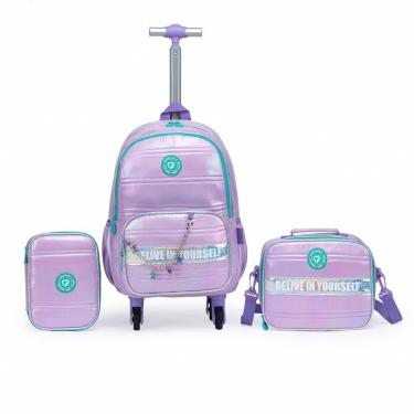 Imagem de Mochila Rodinhas Feminina Estojo Lancheira Espaçosa Escola Resistente-Feminino