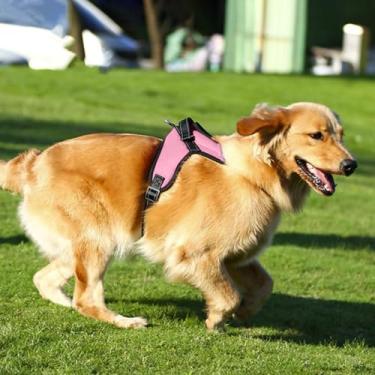 Imagem de Peitoral ajustável refletivo sem puxão com alça – colete Oxford durável para animais de estimação, fácil de calçar para cães pequenos, médios e grandes, rosa GG