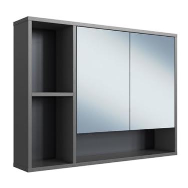 Imagem de Armário de Banheiro 2 Portas Com Espelho Parede Organizador Embutido para Banheiro(Cinza)