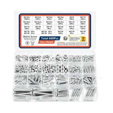 Imagem de Kit De Parafusos, Porcas E Arruelas Métricas M3 M4 M5 M6 Com 600 Peças