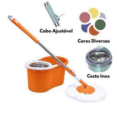 Imagem de Mop Giratório com Cesto Inox Esfregão Multiuso Refil Microfibra Lava L