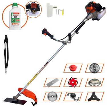 Imagem de Roçadeira Import Way IWRGM2T5X163 63cc 3HP Com Carretel + Facas 2 Pontas, 3 Pontas, 6 Pontas, 40 Dentes, 80 Dentes, Trimmer e Escova + Óleo Stihl 2T