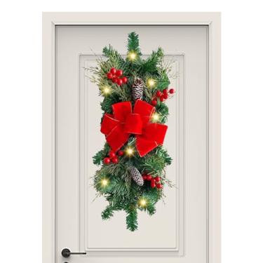 Imagem de Guirlanda De Natal Para Lareira | Decoração De Ramos De Pinheiro,Grinalda De Ramos De Pinheiro Com Laço,Para Escadas Porta Parede Interior Lareira Cozinha Casa Casa De Campo Janela Chaminé