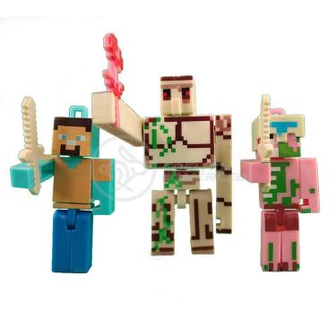 Imagem de Kit Cartelado Conj. Minecraft 2 Bonecos+1 Villager+1 Enderman+1 Creeper+1 Cama+Espadas