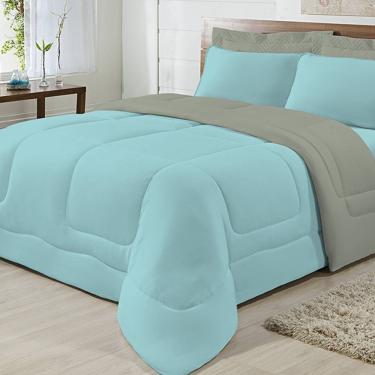 Imagem de Edredom Dupla Face 100% Algodão Malha Solteiro Gran Moratta 01 Peça - Azul/Cinza