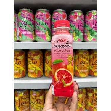 Imagem de Bebida Smoothie Coreano OKF Sabores 350ml | Cremoso e Refrescante | Importado da Coreia | Mimos Korea (Smoothie Vermelho (Suco de morango, laranja, toranja e manga))