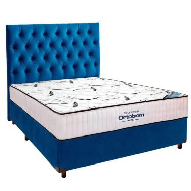 Imagem de Cama Box Azul Com Colchão Casal High Foam Ortobom E Cabeceira