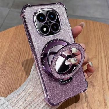 Imagem de Capa protetora macia de silicone à prova de choque para Xiaomi Redmi 14C Note 14 Pro Plus 4G 5G com suporte espelhado, na cor roxa.