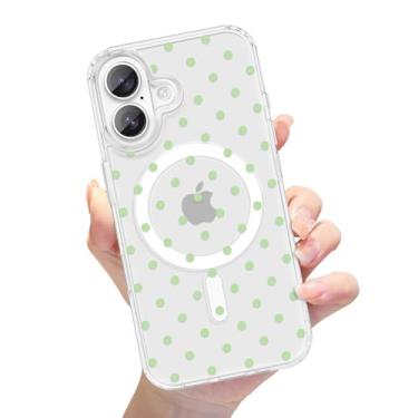 Imagem de xoniery Capa magnética para iPhone 16, linda bolinhas, compatível com MagSafe, TPU macio, à prova de choque, transparente estética feminina, capa fina para mulheres e meninas - verde