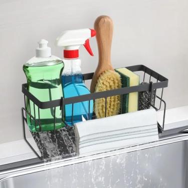 Imagem de Organizador de pia de cozinha com suporte de pano, suporte de esponja autodrenante para dispensador de sabão de bancada, organizadores de armazenamento, decoração de cozinha e acessórios