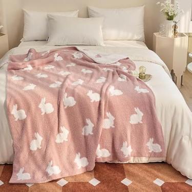 Imagem de Cobertor de cama ultra macio, aconchegante e feliz coelhos, de microfibra, xadrez, leve, em ambos os lados, para sofá-cama... (Rabbit Pink, 127 cm x 152 cm)