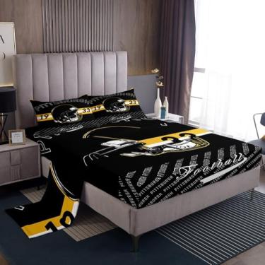 Imagem de Feelyou Jogo de lençol casal de futebol americano Pittsburgh, para crianças, meninos, meninas, futebol americano, cidade, jogos esportivos, respirável, macio e leve de microfibra