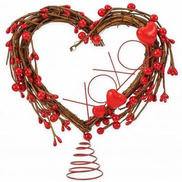 Imagem de Gejoy Topper de árvore de dia dos namorados rústico com coração de ratã, topo de árvore de dia dos namorados, decoração de coração vermelho, enfeites de amor para casamento, festa, parede, casa, porta