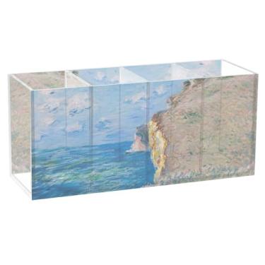 Imagem de TSENQUE Claude Monet Penhasco bonito porta-canetas de mesa arte floral escritório suporte acrílico pincel de maquiagem copo lápis