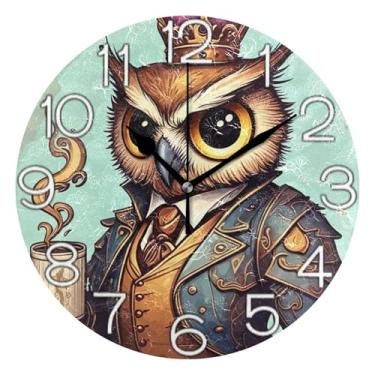 Imagem de GAIGEO Relógio de parede analógico decorativo vintage coruja marrom engraçado relógio de cozinha rústico redondo sem tique-taque silencioso, arte de parede moderna legal decoração de casa, 25 cm