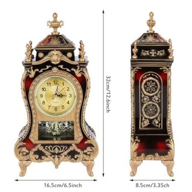 Imagem de GLOGLOW Despertador/relógio/relógio de Parede/rádio Com 12 Melodias, 6,5 Polegadas, Despertador retrô para Sala de Estar e Escritório, Mesa de Plástico Vintage Montada na Parede (Castanho Vermelho)