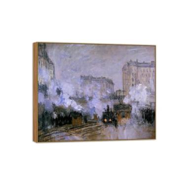 Imagem de BMZFYBS Claude Monet Famosas Impressões em Tela de Parede Prontas para Pendurar - Chegada de Trem-Quadro de Madeira para Decoração de Sala de Estar 30 x 35 cm 12 x 13 pol