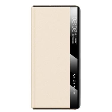 Imagem de POYUFRG Capa flip para Huawei Mate X7, capa galvanizada de couro legítimo de luxo fina com fecho magnético, capa de visualização inteligente, branca, Mate X7