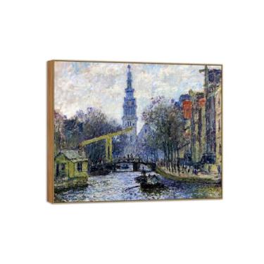 Imagem de BMZFYBS Claude Monet Famosas Impressões em tela de parede prontas para pendurar - Canal em Amsterdã - Pintura de moldura de madeira para decoração de sala de estar 40 x 50 cm 16 x 20 pol