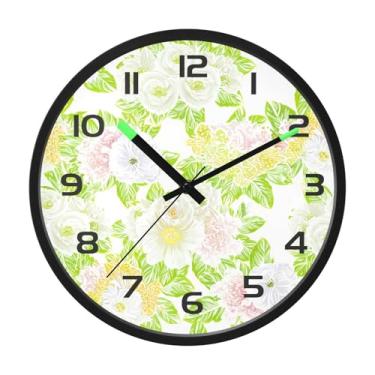 Imagem de CEBUGI Relógio de parede com luz noturna de 30,5 cm que brilha no escuro com sensor de voz, flores coloridas pálidas, relógios de parede operados por bateria para decoração de quarto e sala de estar