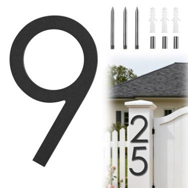 Imagem de Números de endereço de 25 cm para casa, números de casas grandes modernos para flutuação externa, números de casa de metal para uso externo, preto fosco, vertical, horizontal, alumínio, números de