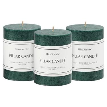 Imagem de Conjunto de 3 velas de pilar verde de 7,6 x 10 cm, velas de pilar sem perfume, velas grandes sem gotejamento e sem fumaça, vela para decoração de casa, mesa de jantar, casamentos, feriados