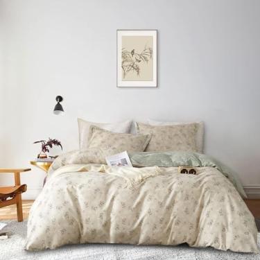 Imagem de Jogo de cama de edredom floral boêmio king algodão macio floral e estética vintage para jardim 1 capa de edredom King com 2 fronhas, capa de edredom botânica floral chique com fecho de zíper