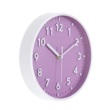 Imagem de Relógio de parede Relógio de parede 8 polegadas 3D Número Quartzo Operado por bateria Silencioso Não-tique-taque Relógios redondos para escritório Quarto Decorativo Sem tique-taque(Purple)