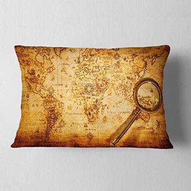 Imagem de Lupa Designart no mapa mundial, sala de estar, sofá, almofada + capa de almofada impressa em ambos os lados 30 x 50 cm