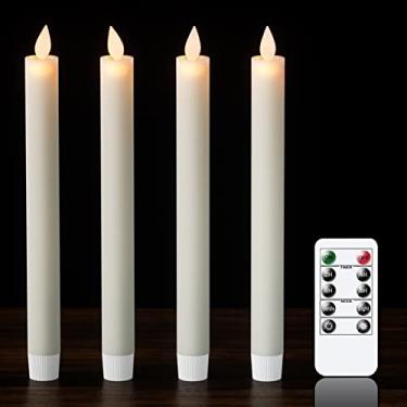 Imagem de DRomance Velas cônicas cintilantes sem chamas com controle remoto de 10 teclas e temporizador operado por bateria marfim, castiçais de LED de cera real, jantar, casamento, Natal, Natal (pacote com 4