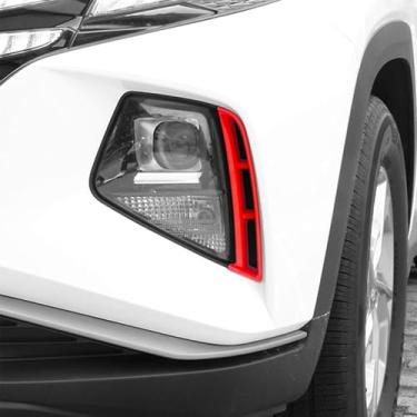 Imagem de Amzcar Para-choque dianteiro farol neblina moldura moldura capa exterior compatível com acessórios Hyundai Tucson 2022-2024 (vermelho)