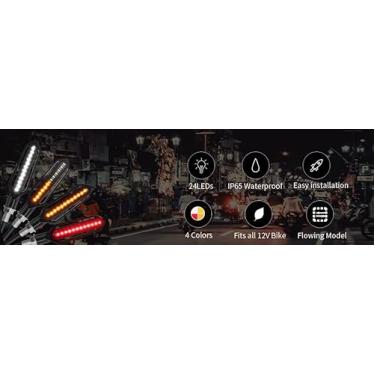 Imagem de 24 LED Moto Refit Luz de Sinal Virada Água Corrente Bicolor Freio com Pisca Explosivo Vermelha Diurna Branca Aparência Novela Design Único Função Dupla