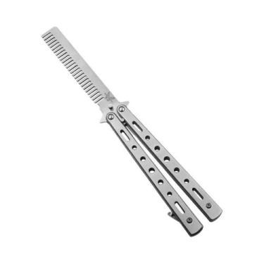 Imagem de Navalha Borboleta Dobrável De Aço Inoxidável Com Pente Para Barba E Bi