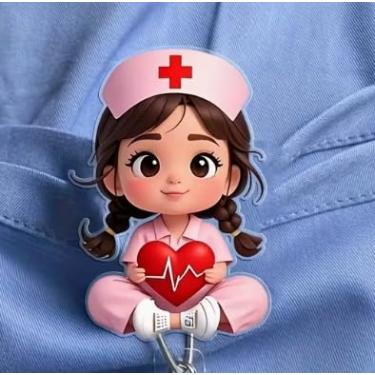 Imagem de Carretel de crachá de enfermeira, porta-crachá retrátil de coração rosa fofo com clipe jacaré giratório 360 para dia dos namorados, crachá, crachá, acessórios de presente de dia dos namorados para