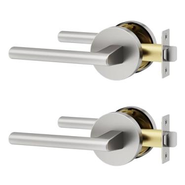 Imagem de Okun Brio Pacote com 2 maçanetas de porta de passagem para banheiro e quarto, reversível, em níquel escovado