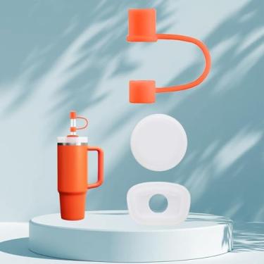 Imagem de Protetores de palha, para Stanley Straw Covers Cap para Stanley Cup 2.0, tampas de palha de silicone à prova de poeira compatíveis com acessórios Stanley Cup 1,134 g, 850,5 g, 567 g (laranja)